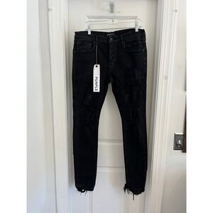 Purple Brand P001 Low Rise Skinny Jeans Black Oil Paint Distressed